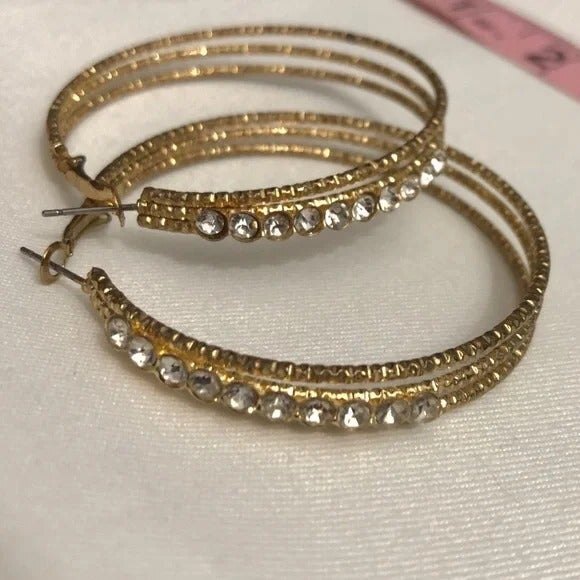 Sparkly Gold Tone Rhinestone Hoops - Picture 1 of 10